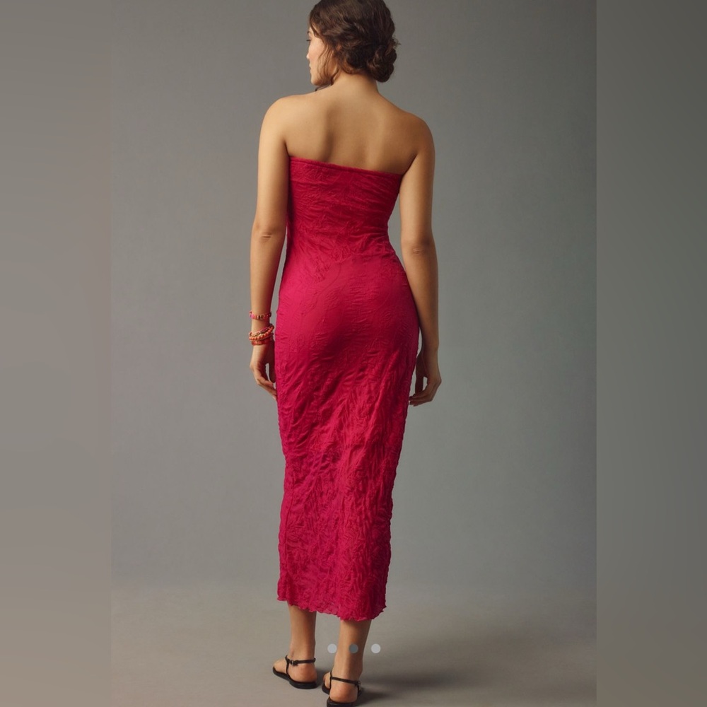 NWT By Anthropologie Strapless Textured Knit Slip Midi Dress Pink Size XL - Picture 2 of 5